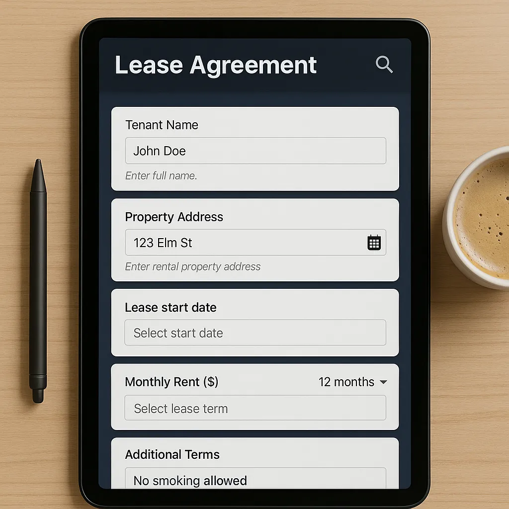 Digital lease agreement signing on tablet
