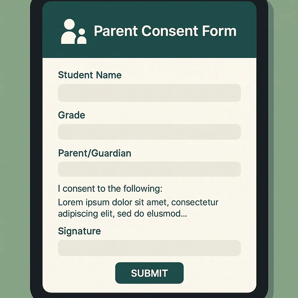 Digital parent consent and permission slip with e-signature