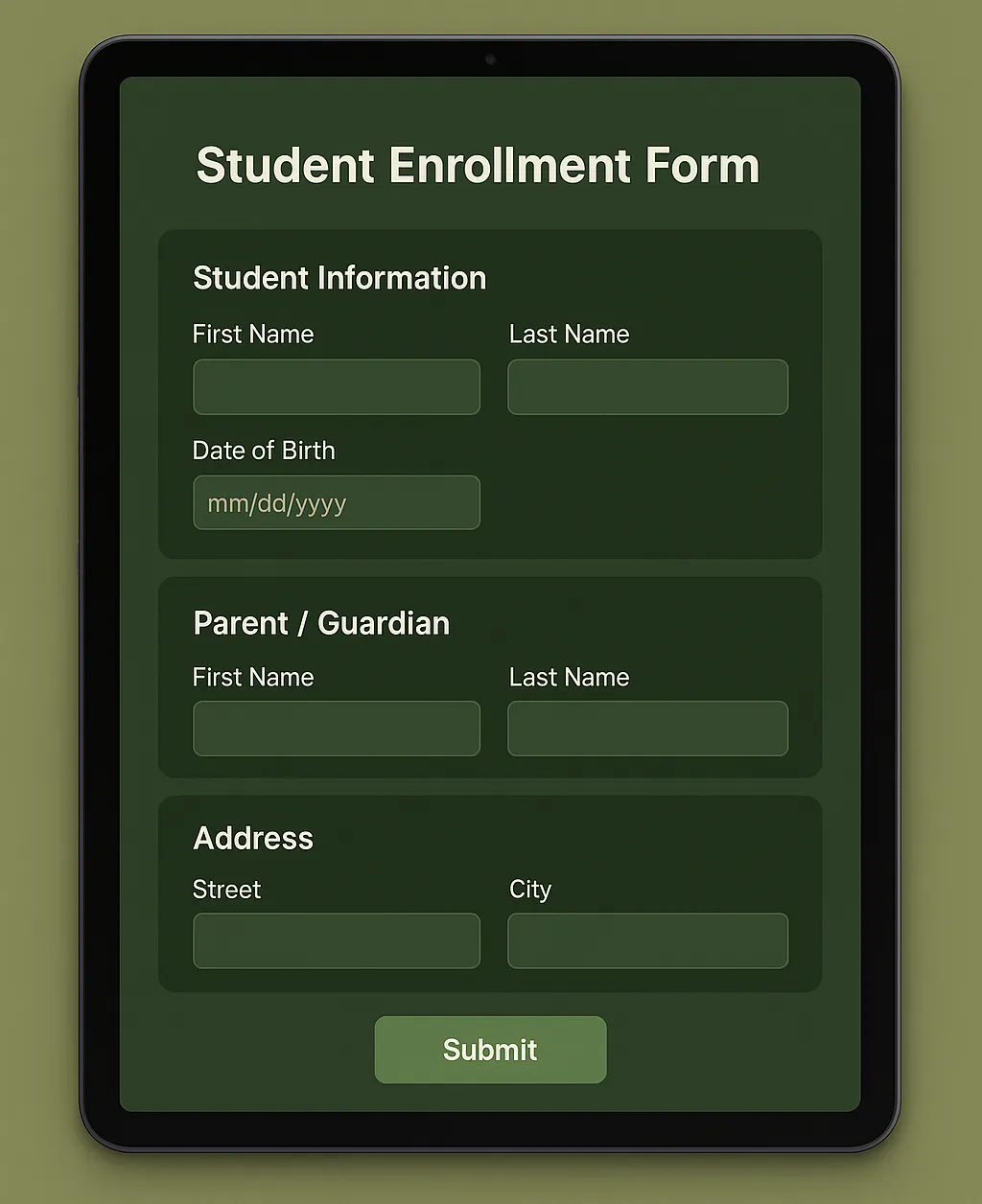 Digital student enrollment and re-enrollment form